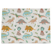 Dinosaurs Kids Hand Drawn Boho Dinosaur Pattern ラージペーパーバッグ (正面)