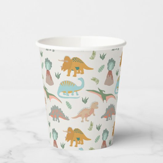 Dinosaurs Kids Hand Drawn Boho Dinosaur Pattern 紙コップ (左)