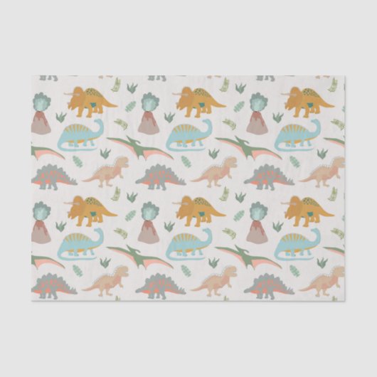 Dinosaurs Kids Hand Drawn Boho Dinosaur Pattern 薄葉紙 (正面)