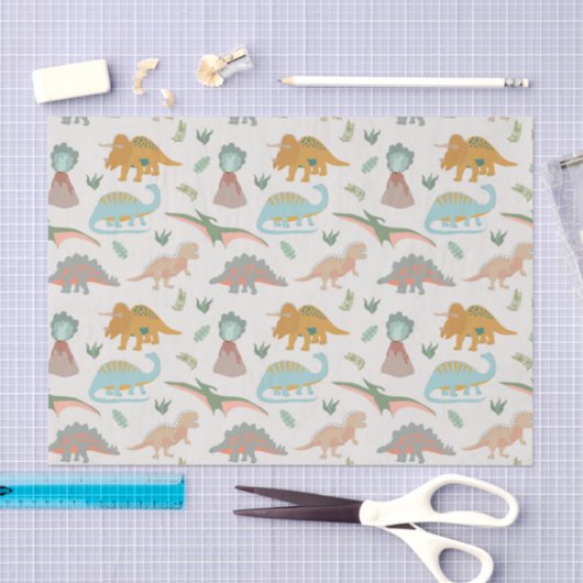 Dinosaurs Kids Hand Drawn Boho Dinosaur Pattern 薄葉紙 (クラフト)