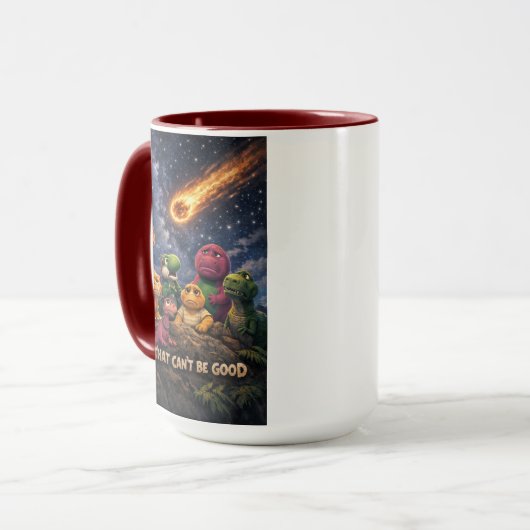 Dinosaurs Looking Up at Incoming Meteor マグカップ (正面左)