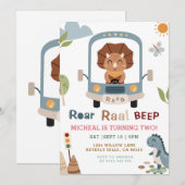 Dinosaurs Roar Raa Beep Boy Birthday Invitation 招待状 (正面/裏面)