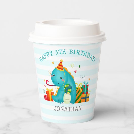 Dinosaurs Stomp Chomp and roar birhtday Boy 紙コップ (裏面)