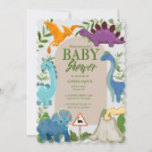 Dinosaurs, Volcano, T-Rex Baby Shower Theme 招待状 (正面)