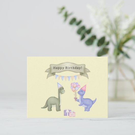 Dinosaurs With Balloons Happy Birthday Card ポストカード (スタンド正面)