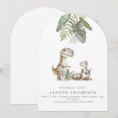 Dinosuar Arched Birthday Party招待 招待状 (正面/裏面)