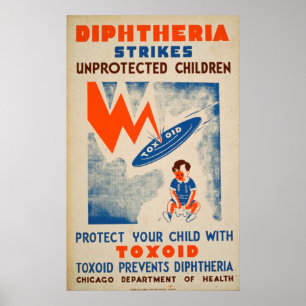 Diptheriaは無防備子供のヴィンテージを打ちます ポスター