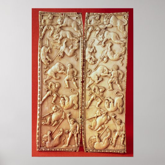 Diptych with a lion hunting scene ポスター (正面)
