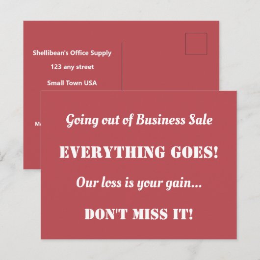 Direct Mail Going Out Of Business 広告 Sale ポストカード (正面/裏面)