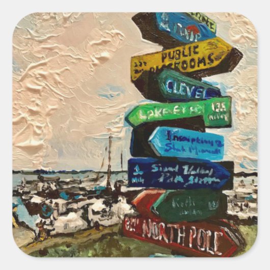 「Direction Marker on Kelley's Island」ステッカー スクエアシール (正面)