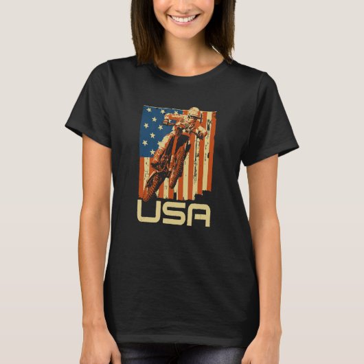 Dirt Bike 4th of July Motocross American Flag MX R Tシャツ (正面)