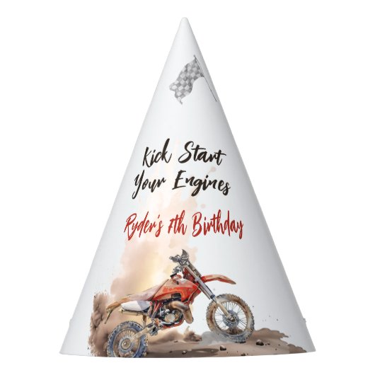 Dirt Bike Any Age Birthday パーティーハット (正面)