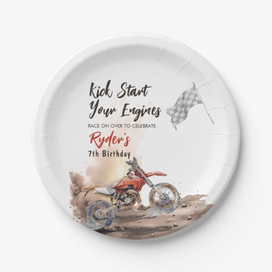 Dirt Bike Any Age Birthday ペーパープレート (正面)
