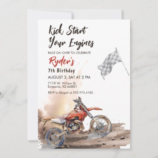 Dirt Bike Any Age Birthday Invitation 招待状 (正面)