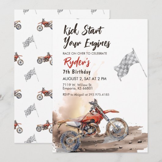 Dirt Bike Any Age Birthday Invitation 招待状 (正面/裏面)