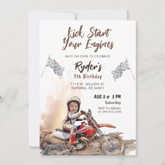 Dirt Bike Any Age Birthday Photo Invitation 招待状 (正面)