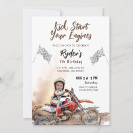 Dirt Bike Any Age Birthday Photo Invitation 招待状