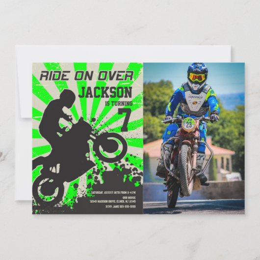 Dirt Bike Birthday Photo Invitation / Motocross 招待状 (正面)