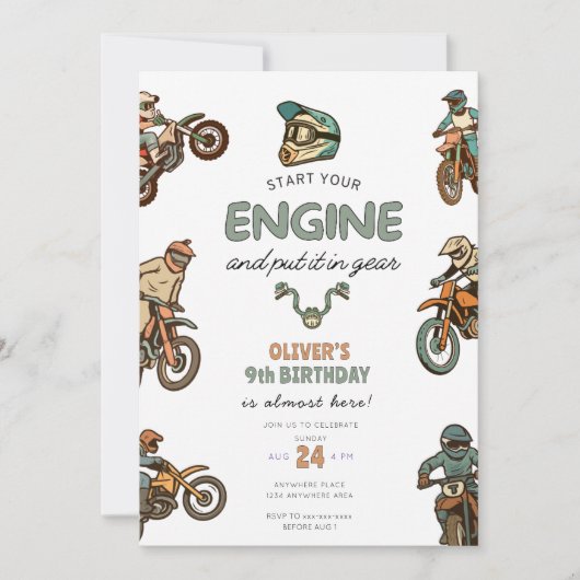 Dirt bike boy 9th birthday 招待状 (正面)