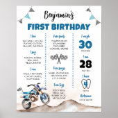 Dirt Bike Boy Birthday Party Milestone Sign ポスター (正面)
