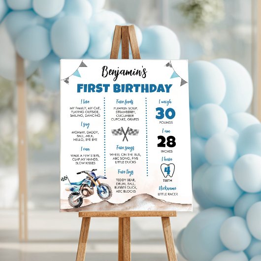 Dirt Bike Boy Birthday Party Milestone Sign ポスター