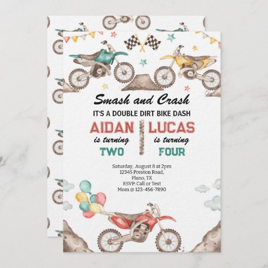 Dirt Bike Joint Birthday Party 招待状 (正面/裏面)