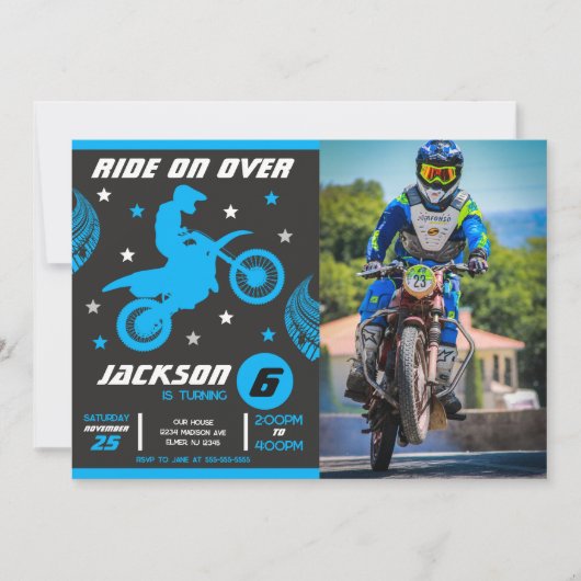 Dirt Bike Motocross Motorbike Boy Photo Birthday  招待状 (正面)
