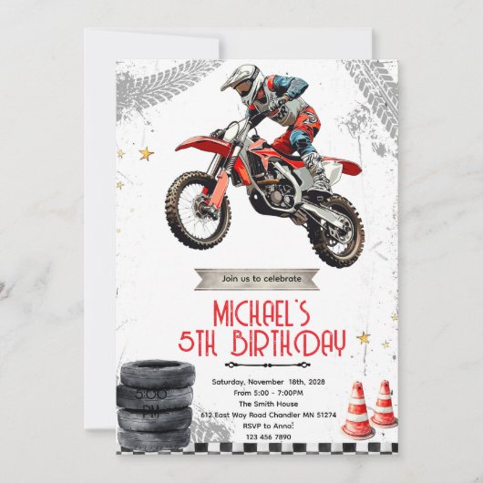 Dirt Bike motorcross birthday invite 招待状 (正面)