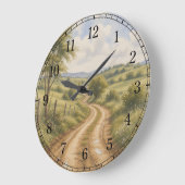 Dirt Road Wall Clock — Rustic Landscape Design ラージ壁時計 (傾斜)