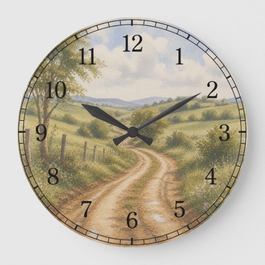 Dirt Road Wall Clock — Rustic Landscape Design ラージ壁時計 (正面)