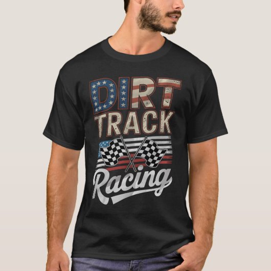 Dirt Track Racing Patriotic American Flag Sprint C Tシャツ (正面)