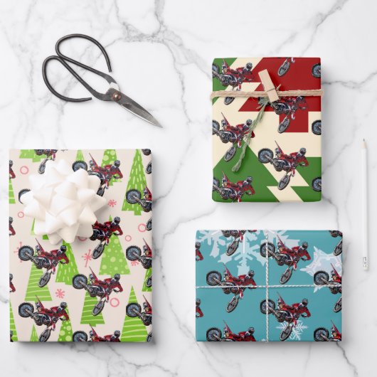 Dirtbikeバイククールクリスマスホリデー ラッピングペーパーシート (正面)