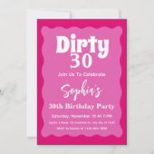 Dirty30ホットピンク波状曲線30th誕生日 招待状 (正面)