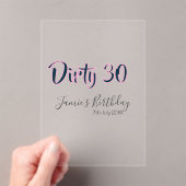 Dirty 30 happy birthday name date pink gray callig アクリル招待状 (インサイチュ (ポータブル))