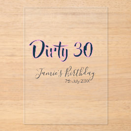 Dirty 30 happy birthday name date pink gray callig アクリル招待状