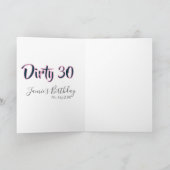 Dirty 30 happy birthday name date pink gray callig カード (内部)