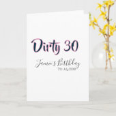 Dirty 30 happy birthday name date pink gray callig カード (黄色い花)