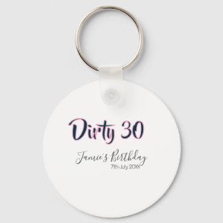 Dirty 30 happy birthday name date pink gray callig キーホルダー