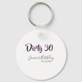 Dirty 30 happy birthday name date pink gray callig キーホルダー (裏面)