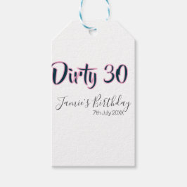 Dirty 30 happy birthday name date pink gray callig ギフトタグ