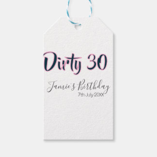 Dirty 30 happy birthday name date pink gray callig ギフトタグ