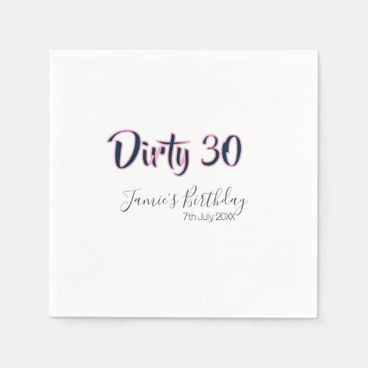 Dirty 30 happy birthday name date pink gray callig スタンダードカクテルナプキン (正面)