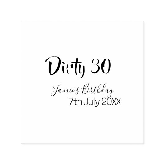 Dirty 30 happy birthday name date pink gray callig セルフインキングスタンプ (デザイン)