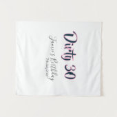 Dirty 30 happy birthday name date pink gray callig タペストリー (正面(横))