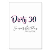 Dirty 30 happy birthday name date pink gray callig テーブルナンバー (裏面)