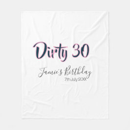 Dirty 30 happy birthday name date pink gray callig フリースブランケット