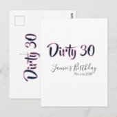 Dirty 30 happy birthday name date pink gray callig ポストカード (正面/裏面)