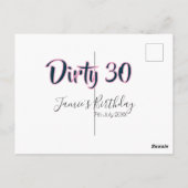 Dirty 30 happy birthday name date pink gray callig ポストカード (裏面)