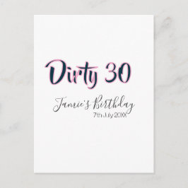 Dirty 30 happy birthday name date pink gray callig ポストカード