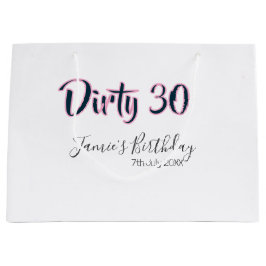 Dirty 30 happy birthday name date pink gray callig ラージペーパーバッグ
